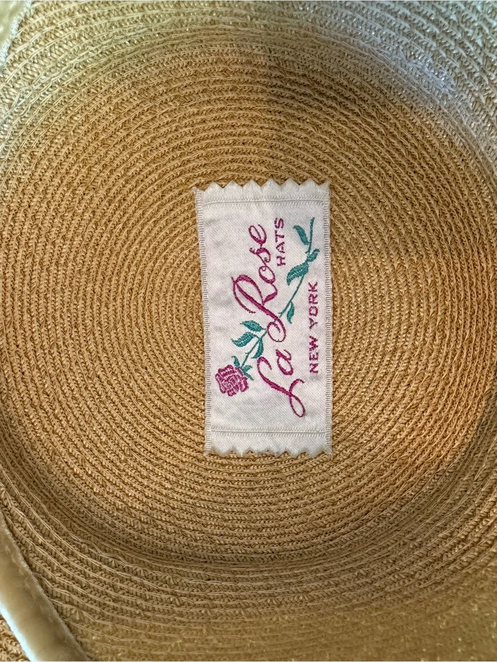 Vintage La Rose Hats New York Pink Floral Straw Wide Brim Picture Hat